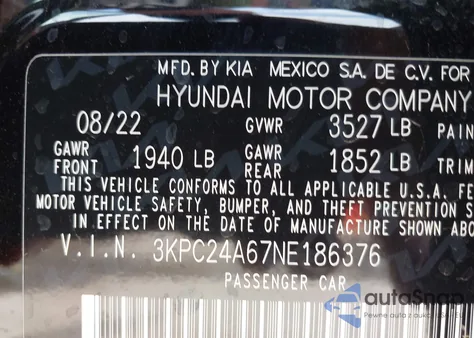 2022 Hyundai Accent Se from USA, damaged, VIN 3KPC24A67NE186376